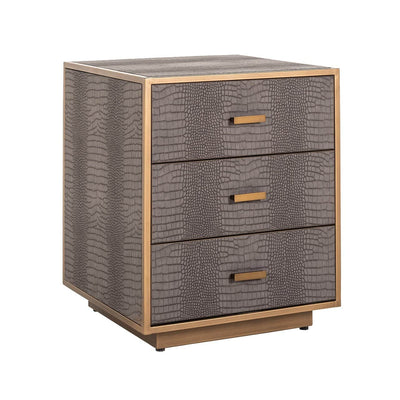 Richmond Interiors Classio Brushed Gold Snake Pattern Bedside Table | 3 Drawers