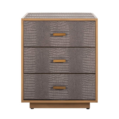 Richmond Interiors Classio Brushed Gold Snake Pattern Bedside Table | 3 Drawers