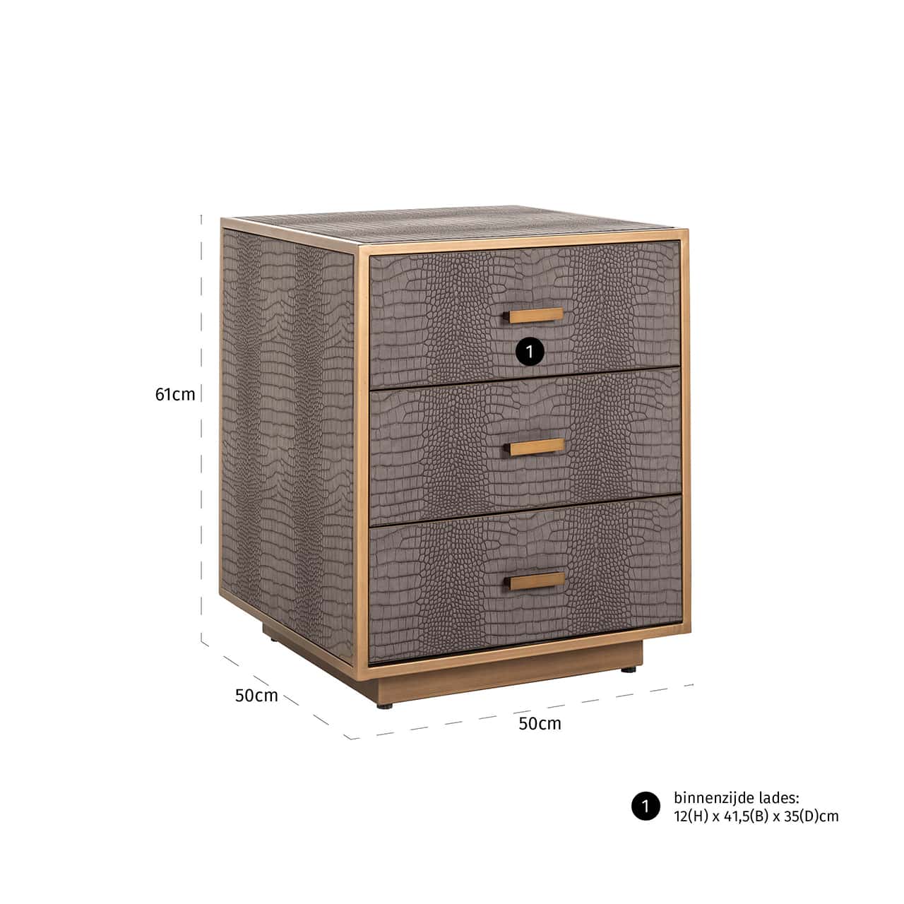 Richmond Interiors Classio Brushed Gold Snake Pattern Bedside Table | 3 Drawers