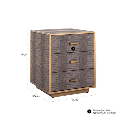 Richmond Interiors Classio Brushed Gold Snake Pattern Bedside Table | 3 Drawers