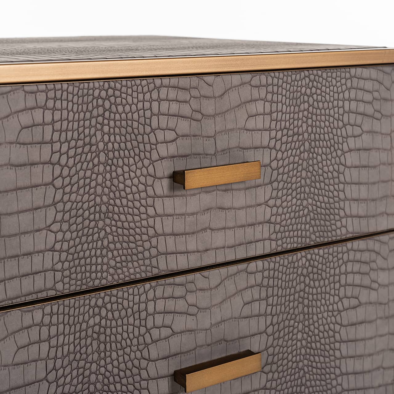 Richmond Interiors Classio Brushed Gold Snake Pattern Bedside Table | 3 Drawers
