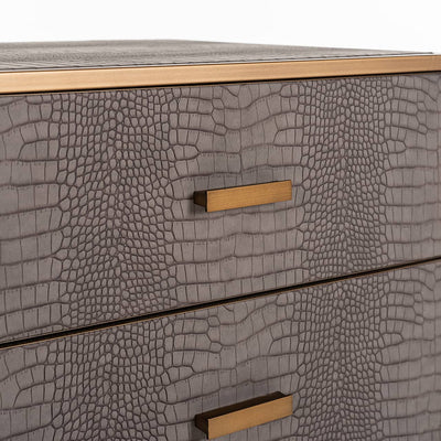 Richmond Interiors Classio Brushed Gold Snake Pattern Bedside Table | 3 Drawers