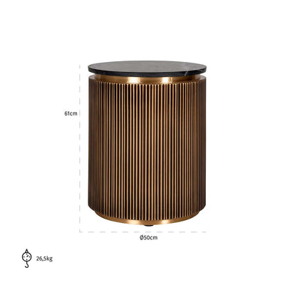 Richmond Interiors Ironville Black Marble & Gold Ribbed Side Table