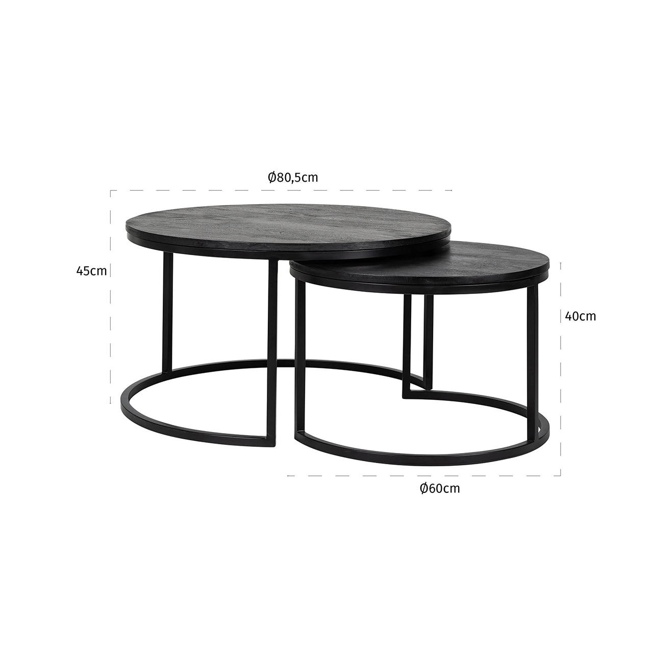 Richmond Interiors Catana Black Mango Wood Coffee Table Nest | Set of 2