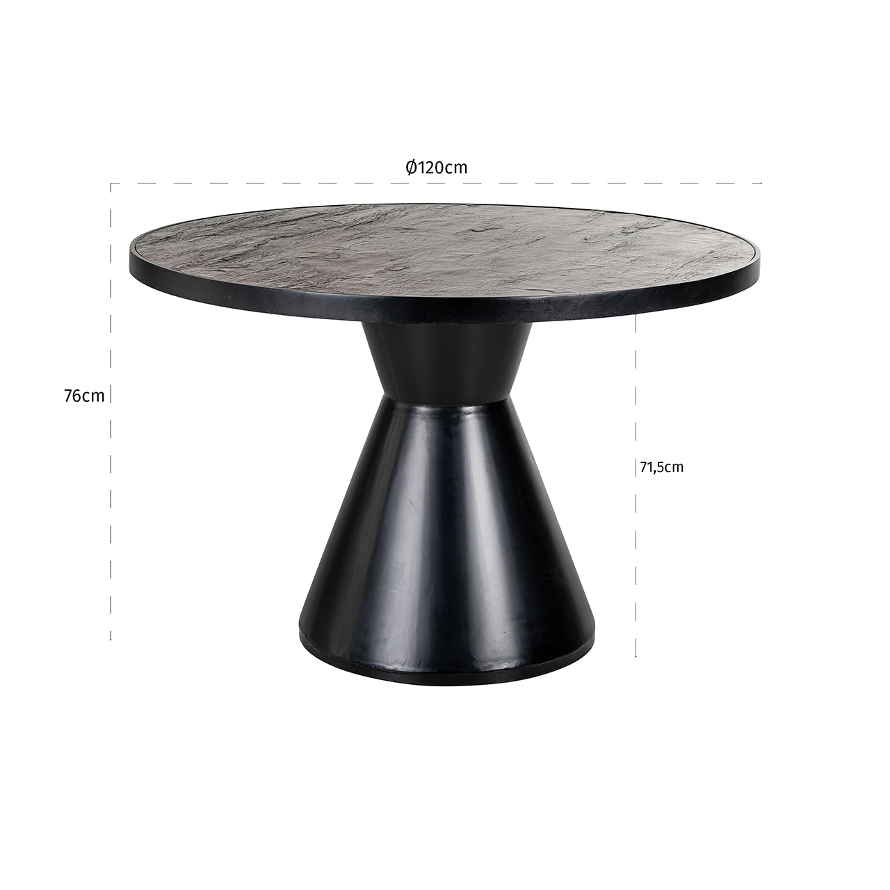 Richmond Interiors Russell Black & Natural Stone Round Dining Table | 120 Cm