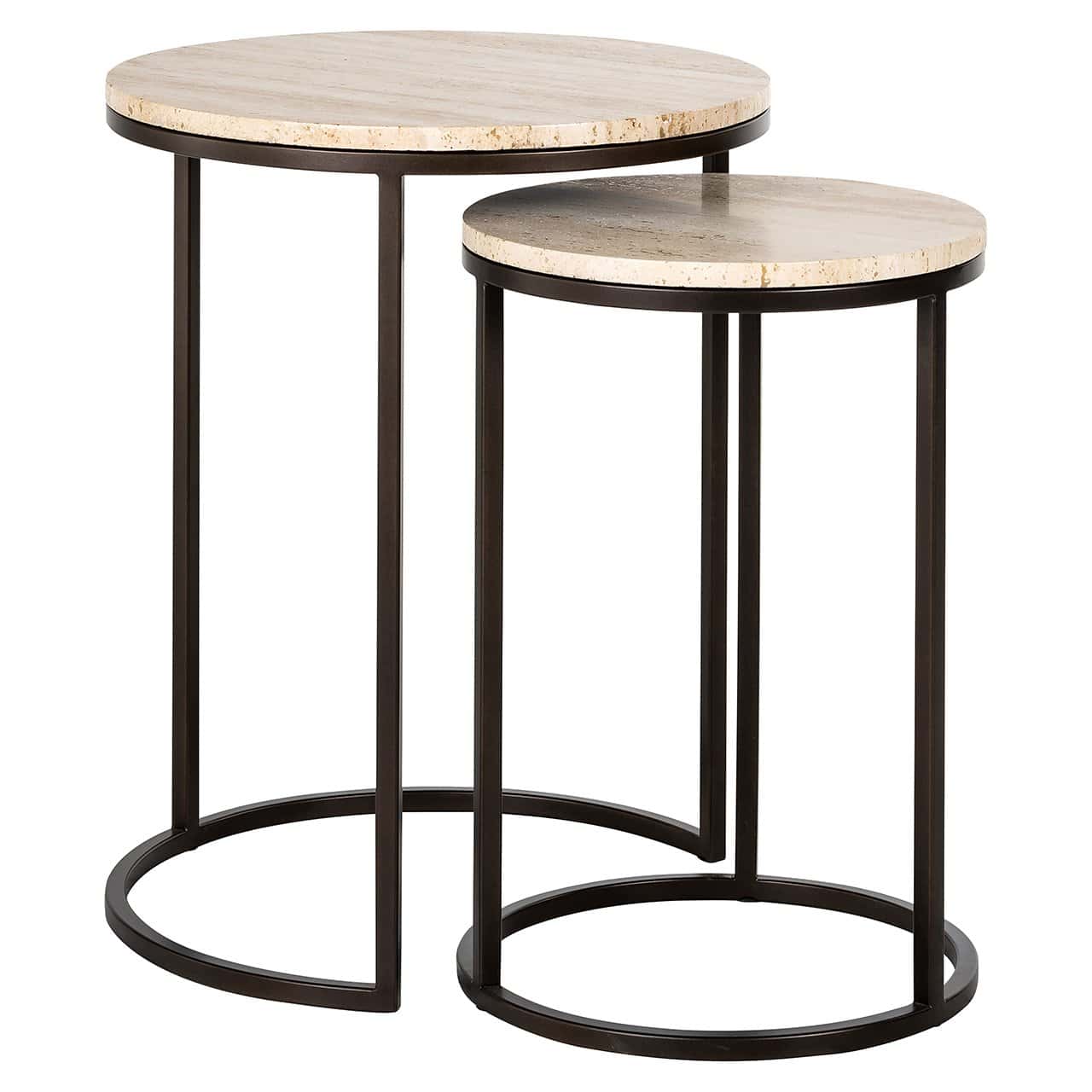 Richmond Interiors Avalon Bronze & Beige Travertine Side Table Nest | Set of 2