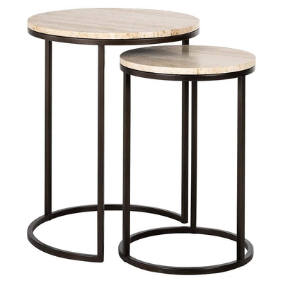 Richmond Interiors Avalon Bronze & Beige Travertine Side Table Nest | Set of 2