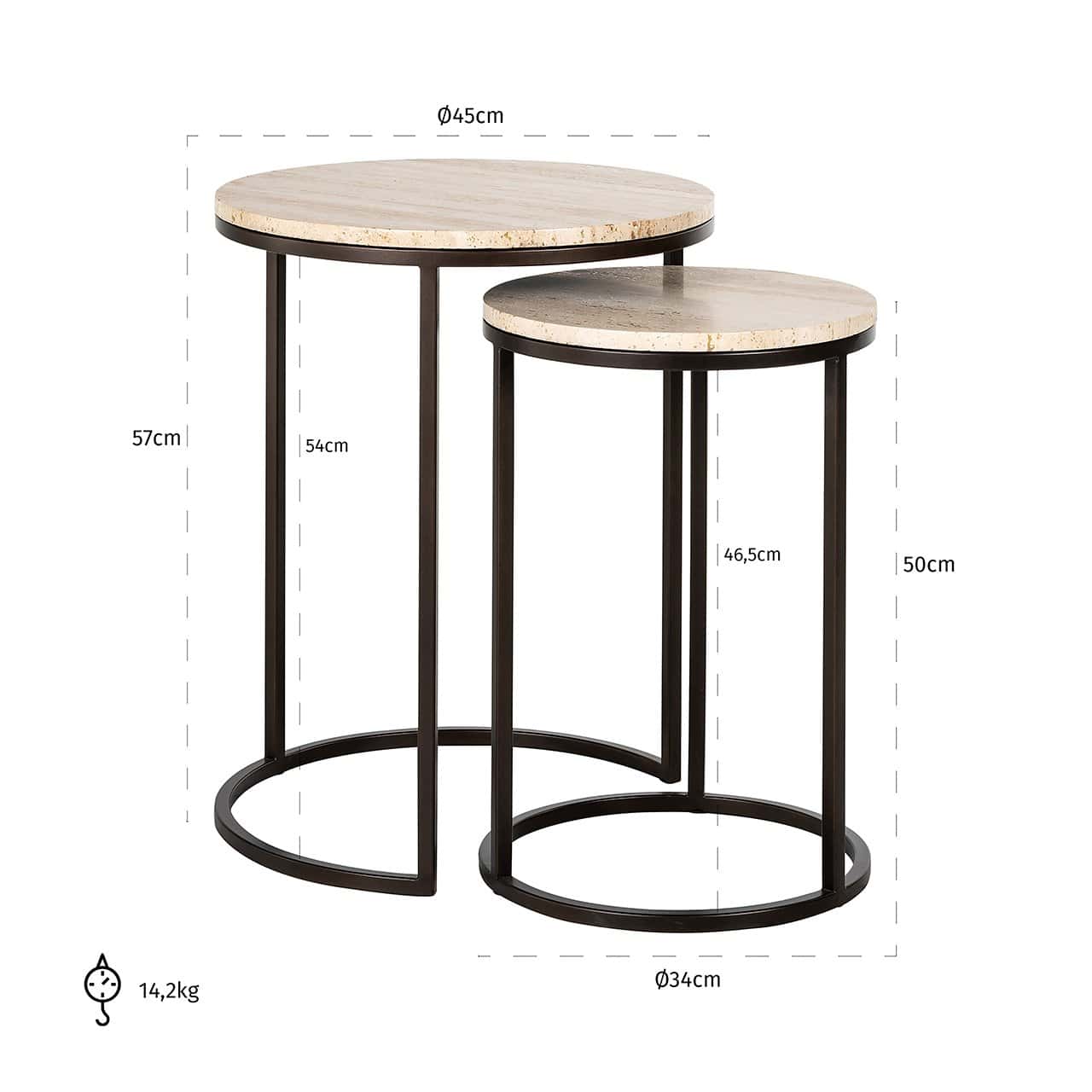 Richmond Interiors Avalon Bronze & Beige Travertine Side Table Nest | Set of 2