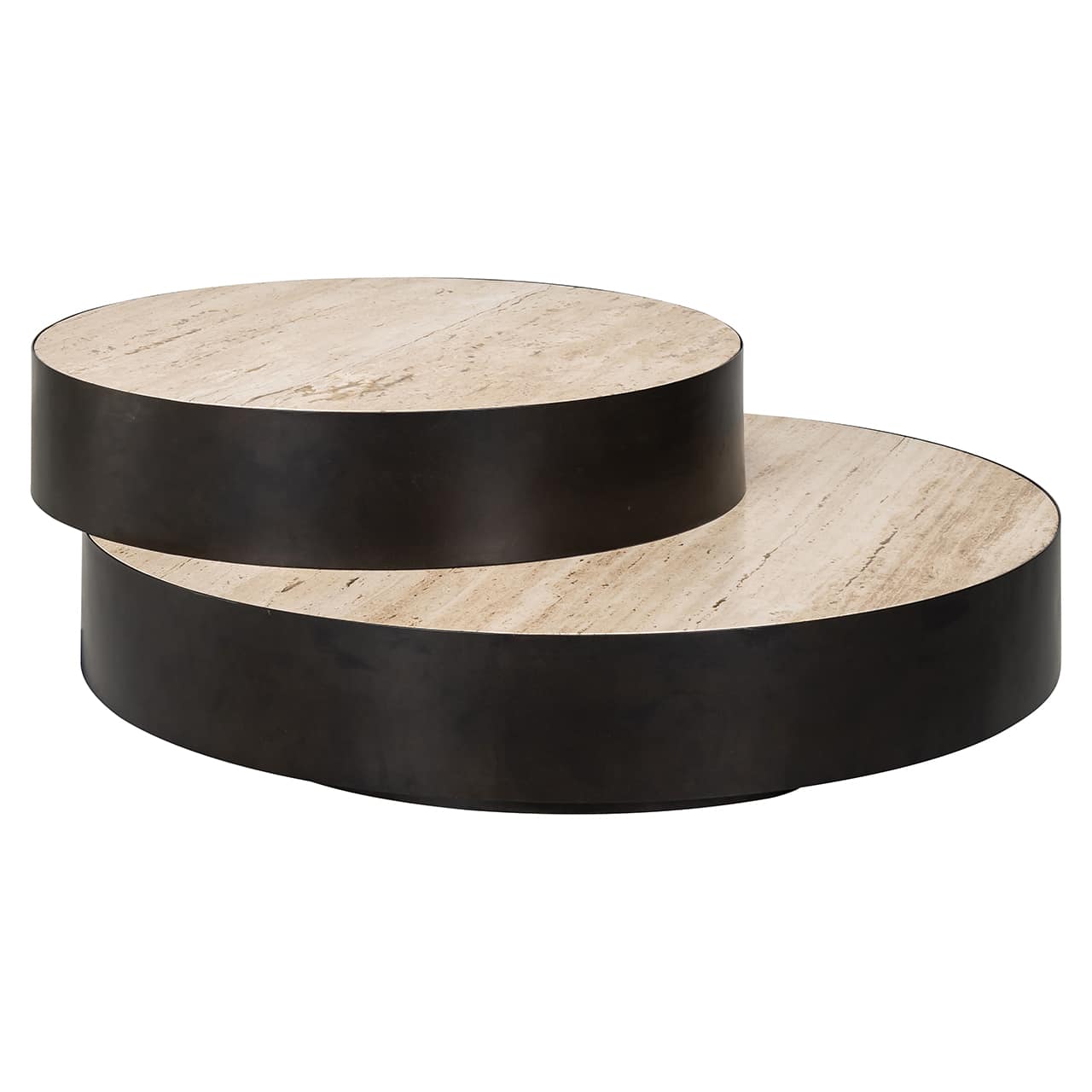 Richmond Interiors Avalon Bronze & Beige Travertine Layered Stacked Round Coffee Table