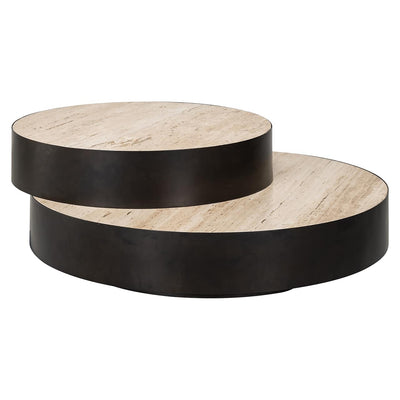 Richmond Interiors Avalon Bronze & Beige Travertine Layered Stacked Round Coffee Table