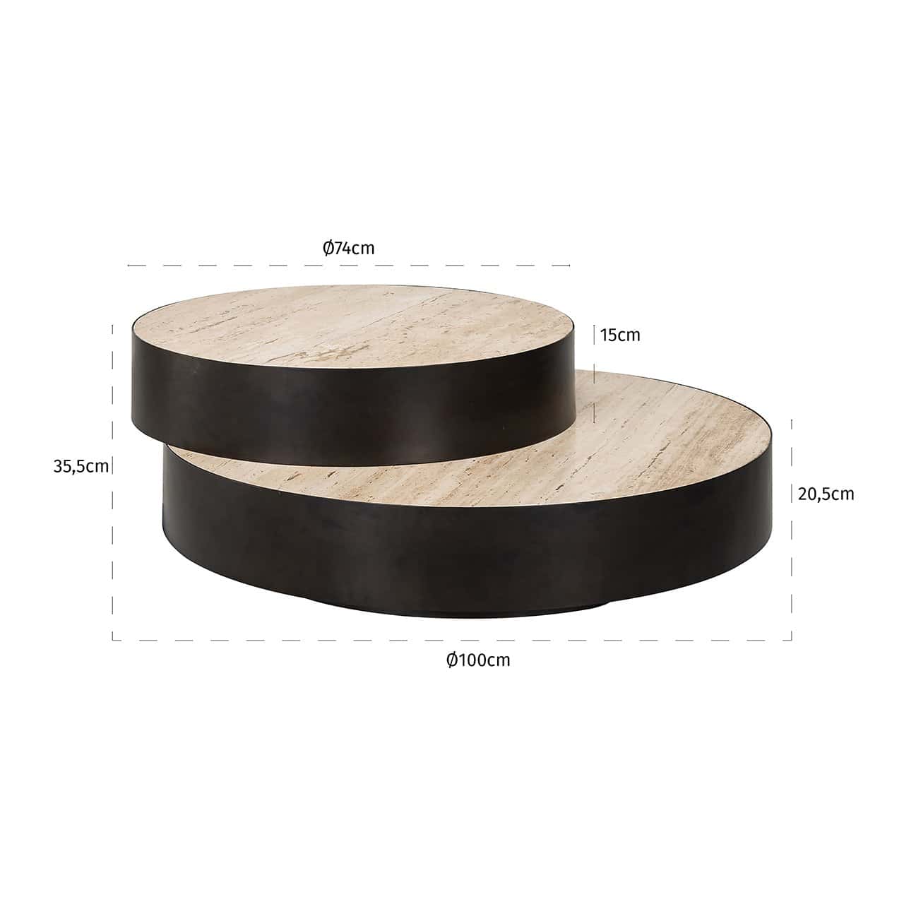 Richmond Interiors Avalon Bronze & Beige Travertine Layered Stacked Round Coffee Table