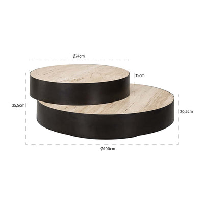 Richmond Interiors Avalon Bronze & Beige Travertine Layered Stacked Round Coffee Table