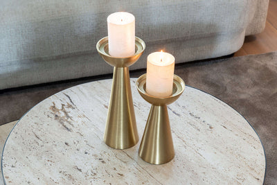 Richmond Interiors Avalon Bronze & Beige Travertine Layered Stacked Round Coffee Table