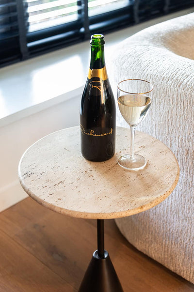 Richmond Interiors Avalon Bronze & Beige Travertine Round Side Table