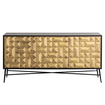 Richmond Interiors Tetro Black Mango Wood & Gold Geometric Decorative Sideboard