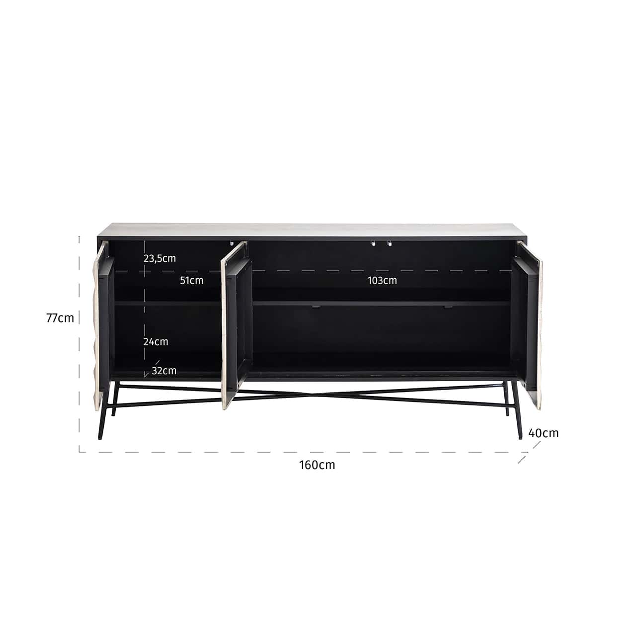 Richmond Interiors Tetro Black Mango Wood & Gold Geometric Decorative Sideboard