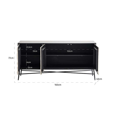 Richmond Interiors Tetro Black Mango Wood & Gold Geometric Decorative Sideboard