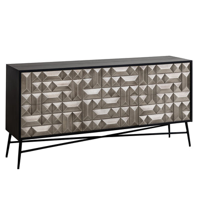 Richmond Interiors Tetro Black Mango Wood & Silver Geometric Decorative Sideboard