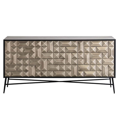 Richmond Interiors Tetro Black Mango Wood & Silver Geometric Decorative Sideboard