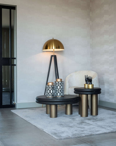 Richmond Interiors Macaron Bronze & Black Rustic Round Side Table