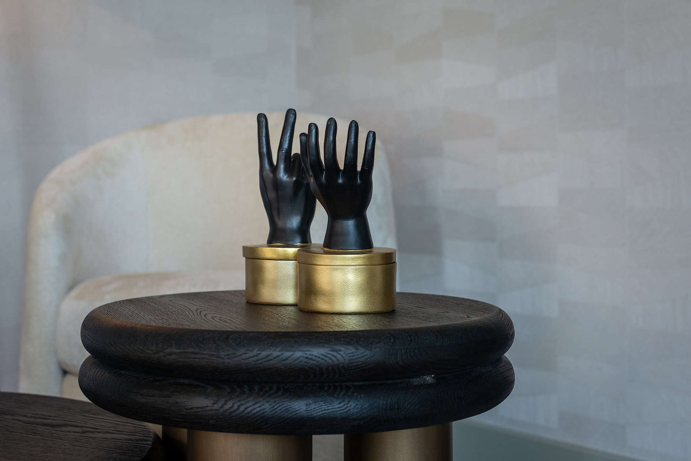 Richmond Interiors Macaron Bronze & Black Rustic Round Side Table