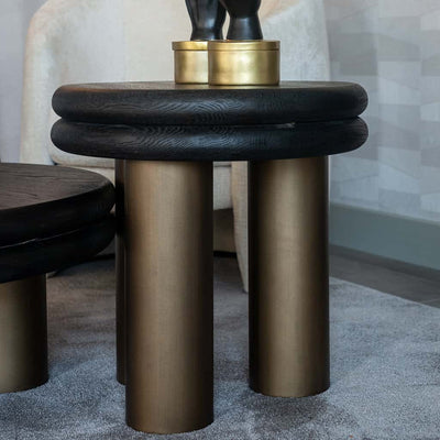 Richmond Interiors Macaron Bronze & Black Rustic Round Side Table