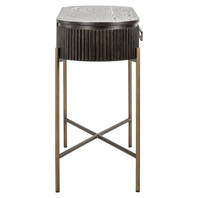Richmond Interiors Luxor Dark Brown Ribbed Oak Wood & Gold Console Table
