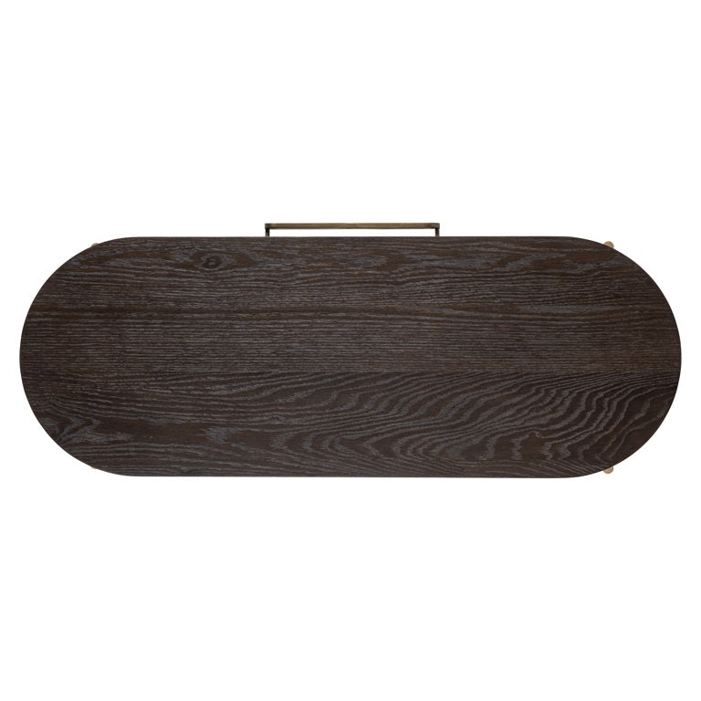 Richmond Interiors Luxor Dark Brown Ribbed Oak Wood & Gold Console Table