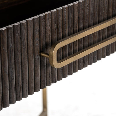 Richmond Interiors Luxor Dark Brown Ribbed Oak Wood & Gold Console Table