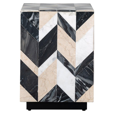 Richmond Interiors Rostelli Black Mango Wood & Mixed Marble Herringbone Square Side Table