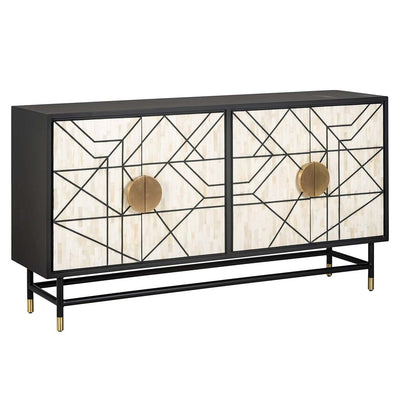 Richmond Interiors Novas Black Mango Wood & Bone Sideboard | 4 Doors