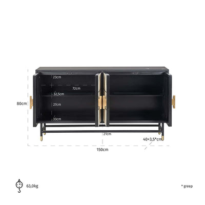 Richmond Interiors Novas Black Mango Wood & Bone Sideboard | 4 Doors