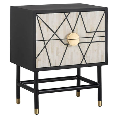 Richmond Interiors Novas Black Mango Wood & Bone Bedside Table