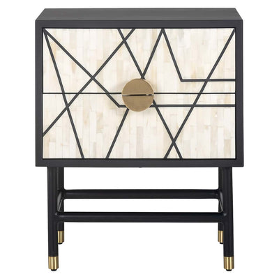 Richmond Interiors Novas Black Mango Wood & Bone Bedside Table
