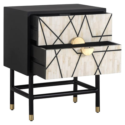 Richmond Interiors Novas Black Mango Wood & Bone Bedside Table