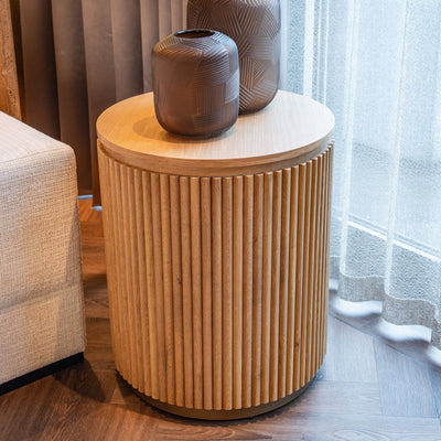 Richmond Interiors Belfort Carved Natural Oak Wood Side Table