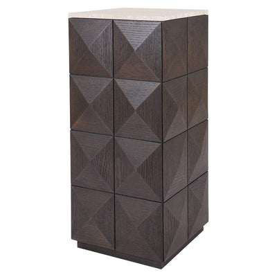 Richmond Interiors Claremont Brown Oak Wood & Stone Column Side Table