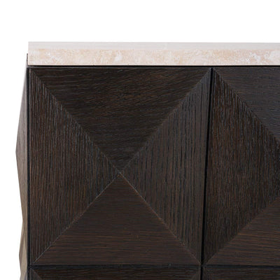 Richmond Interiors Claremont Brown Oak Wood & Stone Column Side Table