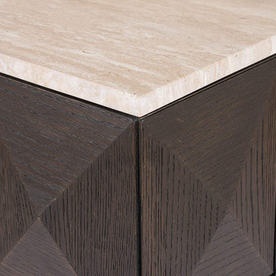 Richmond Interiors Claremont Brown Oak Wood & Stone Column Side Table