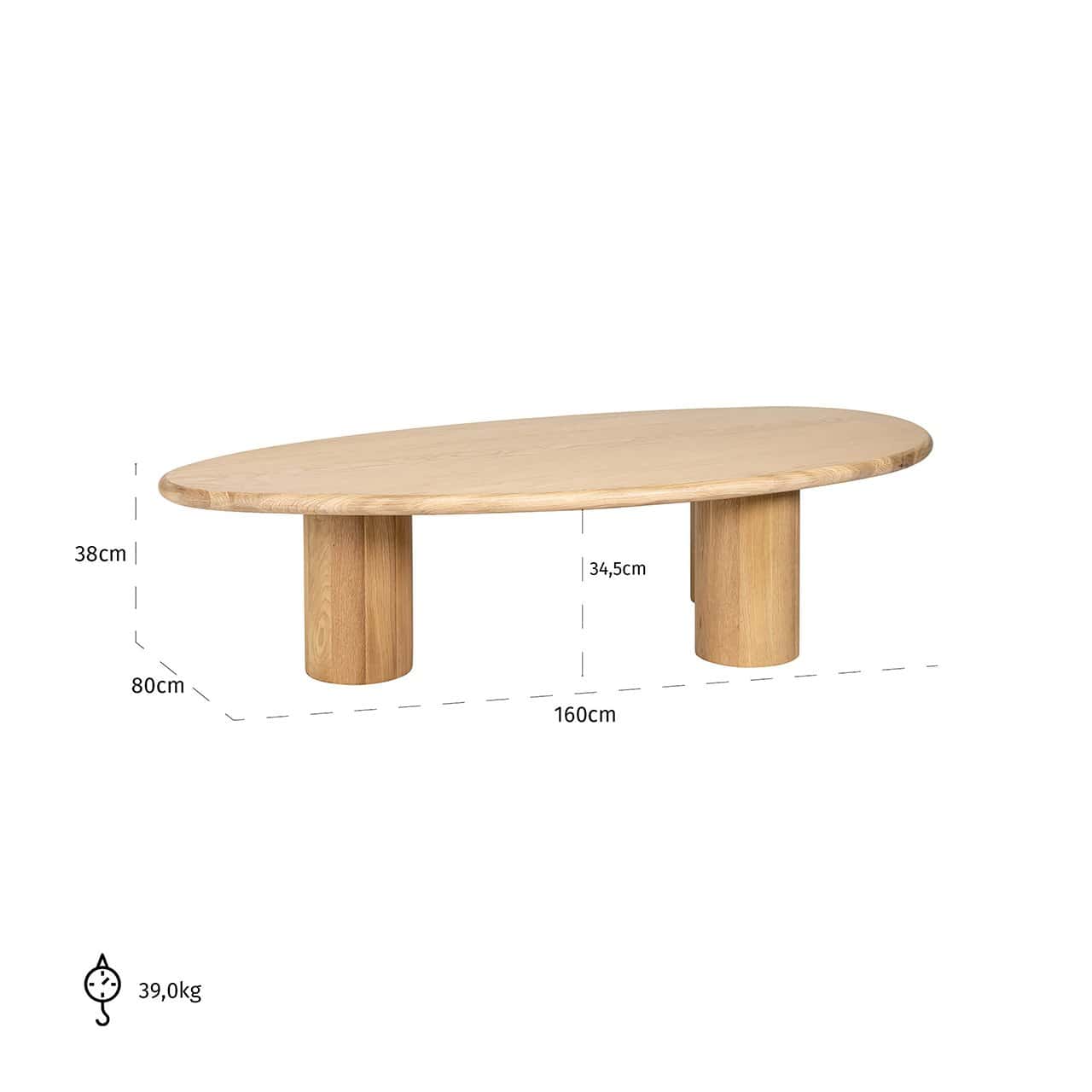 Richmond Interiors Oakley Carved Natural Oak Wood Oval Coffee Table
