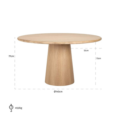 Richmond Interiors Oakley Carved Natural Oak Wood Round Dining Table