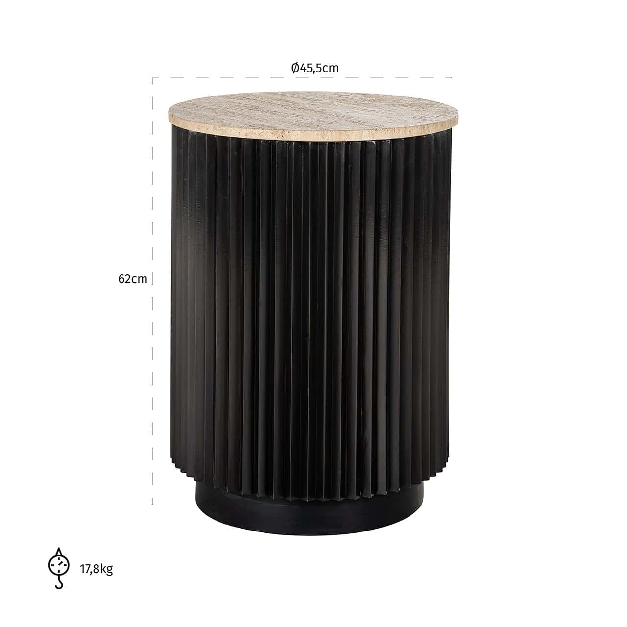 Richmond Interiors Hampton Black Wood & Beige Travertine Round Side Table