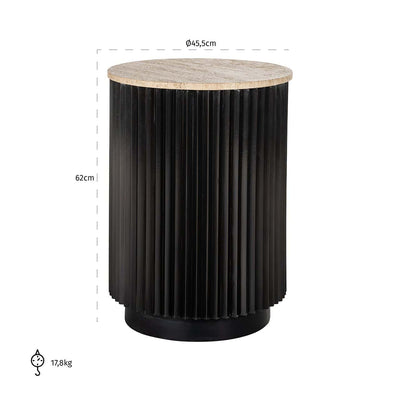 Richmond Interiors Hampton Black Wood & Beige Travertine Round Side Table