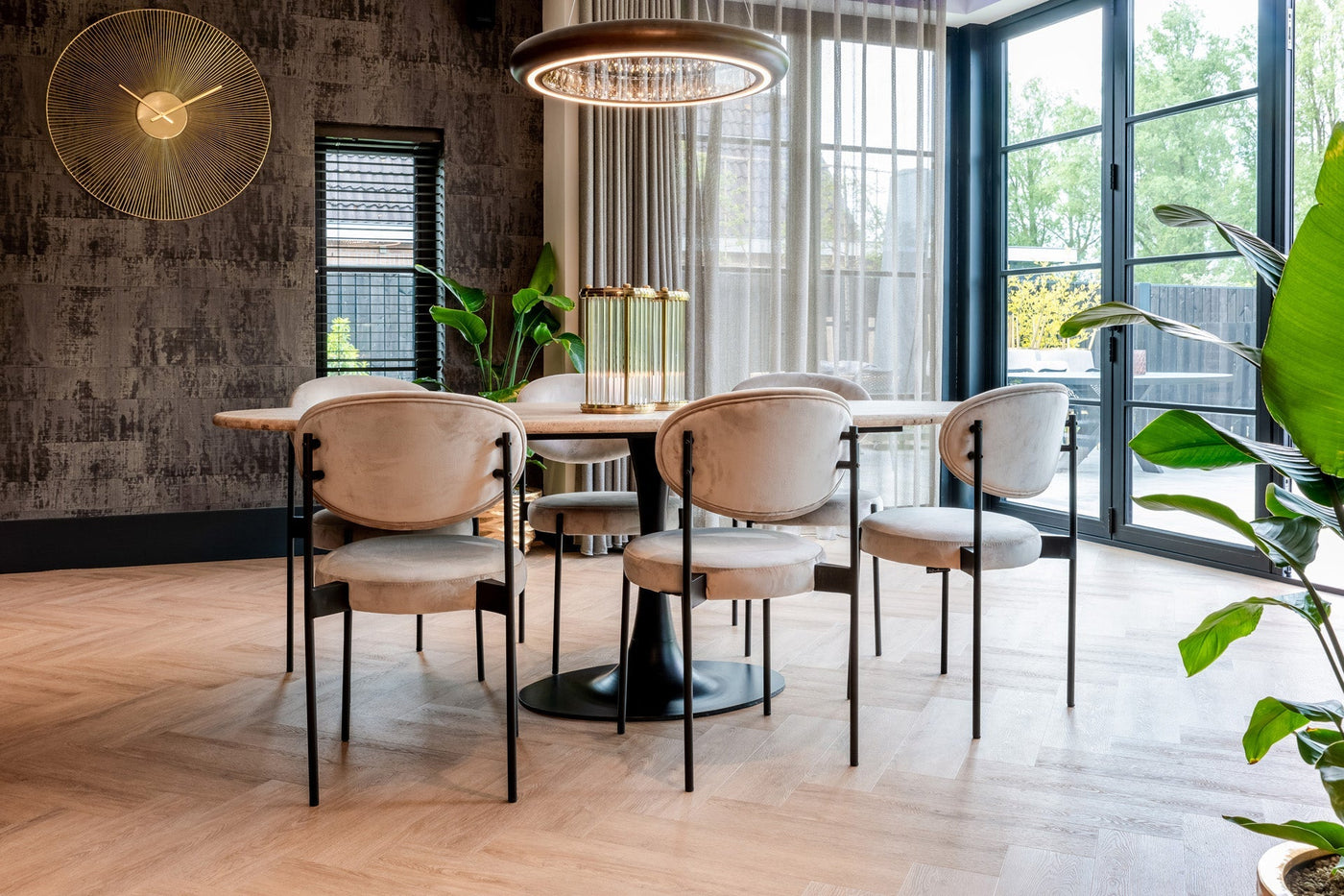 Richmond Interiors Hampton Beige Travertine Oval Dining Table | 8 Seater
