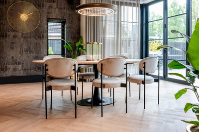 Richmond Interiors Hampton Beige Travertine Oval Dining Table | 8 Seater