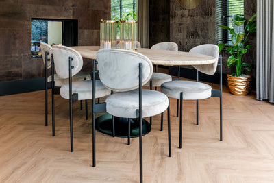 Richmond Interiors Hampton Beige Travertine Oval Dining Table | 8 Seater