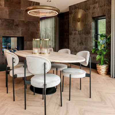 Richmond Interiors Hampton Beige Travertine Oval Dining Table | 8 Seater