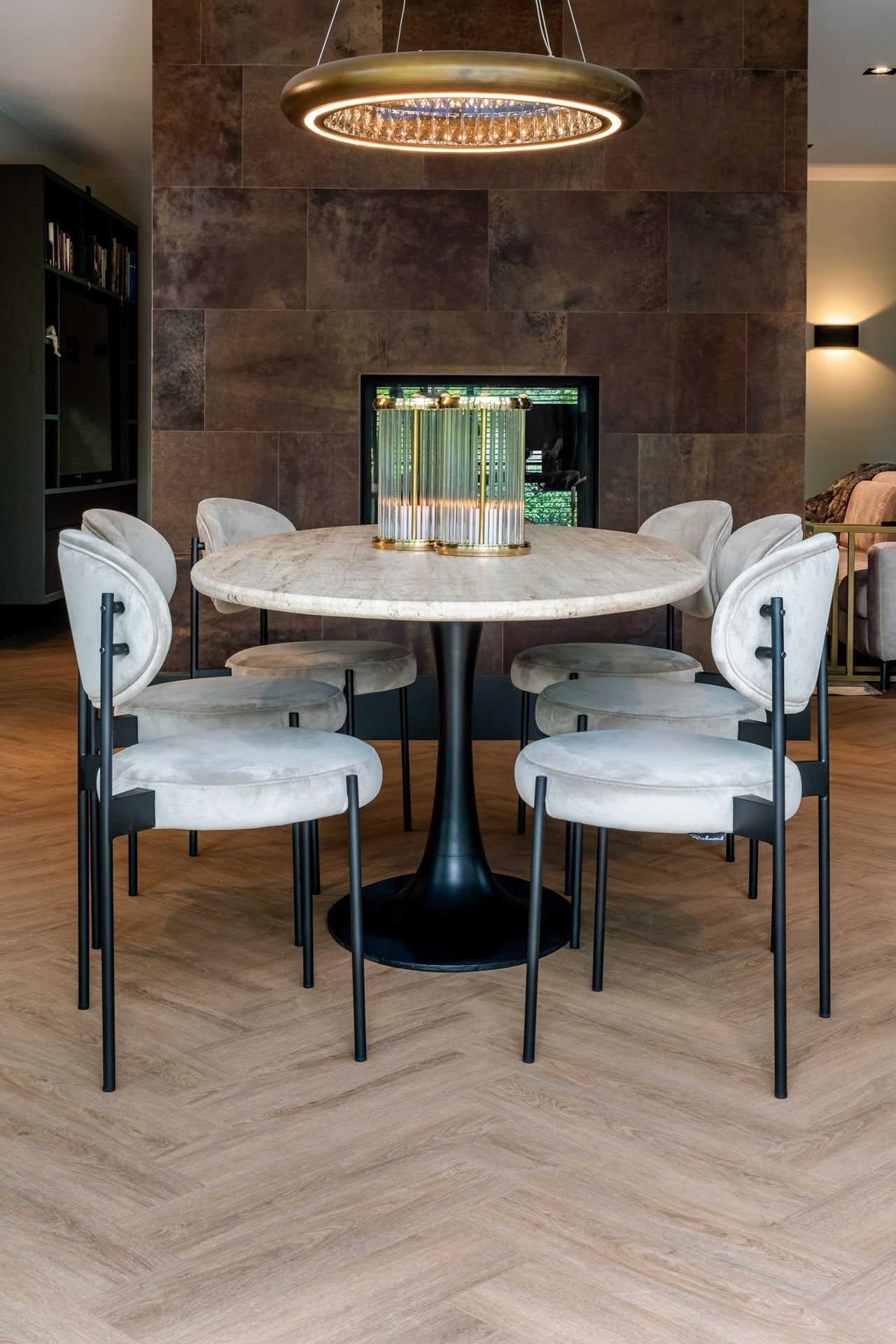 Richmond Interiors Hampton Beige Travertine Oval Dining Table | 8 Seater