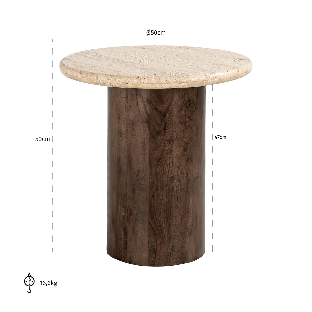 Richmond Interiors Douglas Beige Travertine & Brown Mango Wood Round Side Table