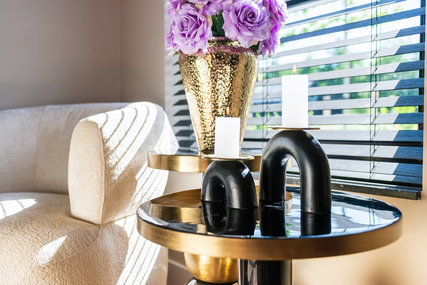 Richmond Interiors Mose Black & Gold Side Table | Medium